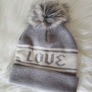 LOVE Grey/White Beanie Hat